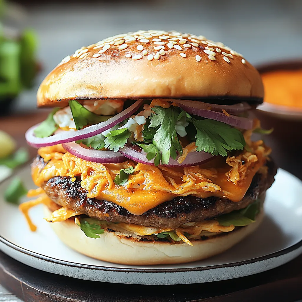 A burger with lettuce, onions, and tomatoes.