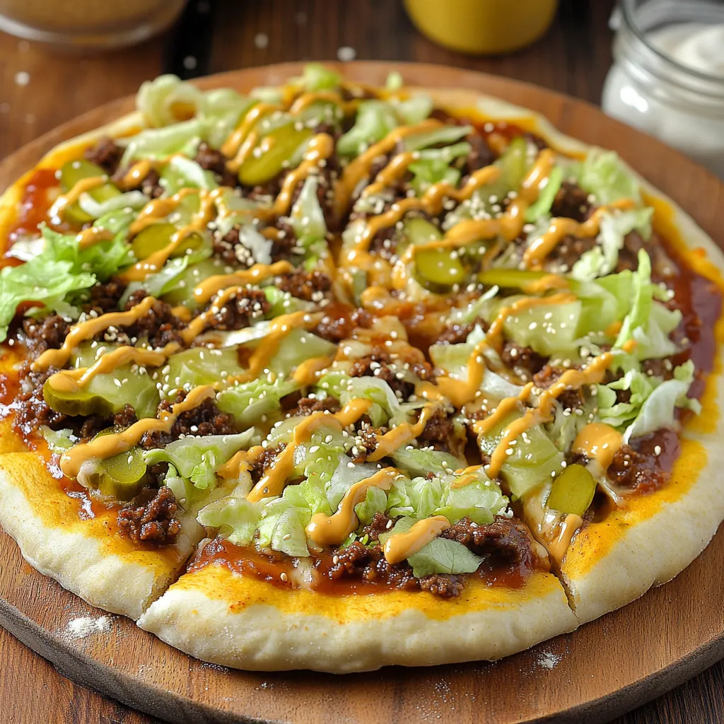A pizza with lettuce and meat on top.