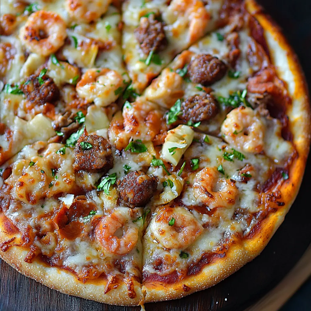 Pizza con pollo e conchiglie.