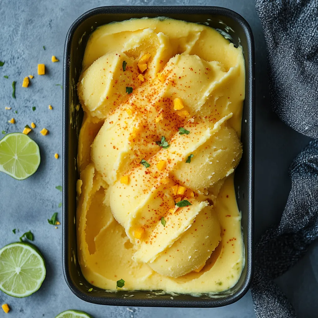 A bowl of mashed potatoes with red peppers.