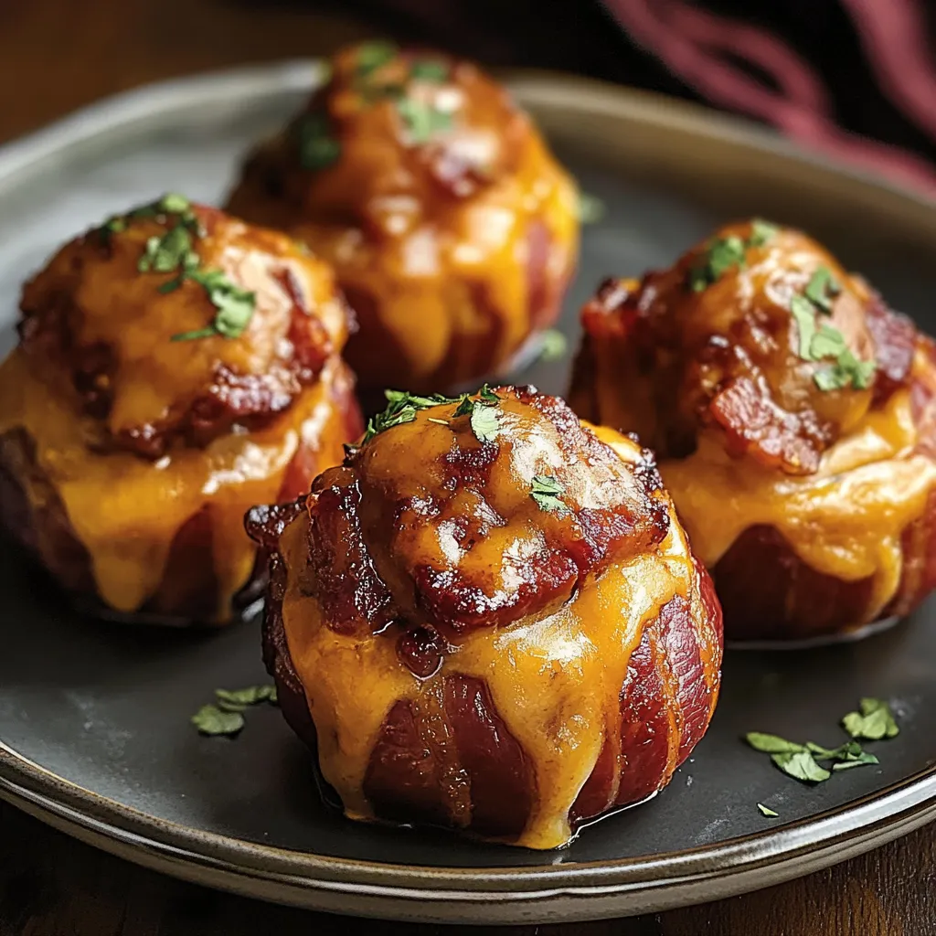 Bacon wrapped appetizers on a plate.
