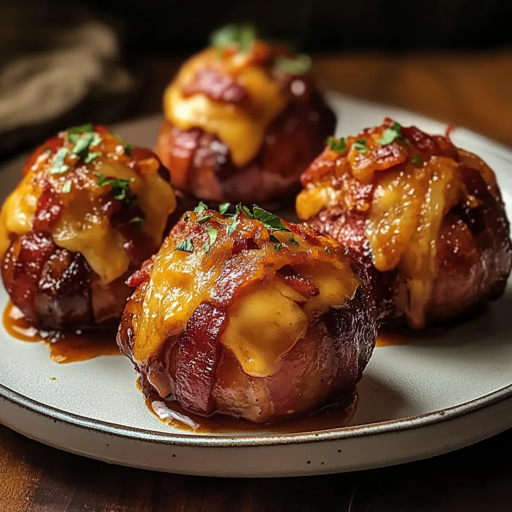 Three bacon wrapped appetizers on a plate.