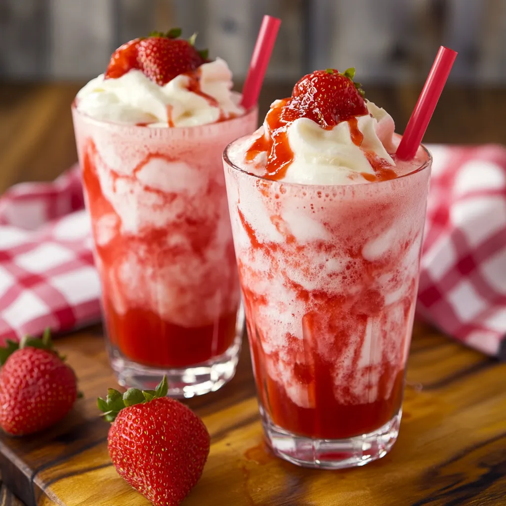 Two glasses of strawberry milk.