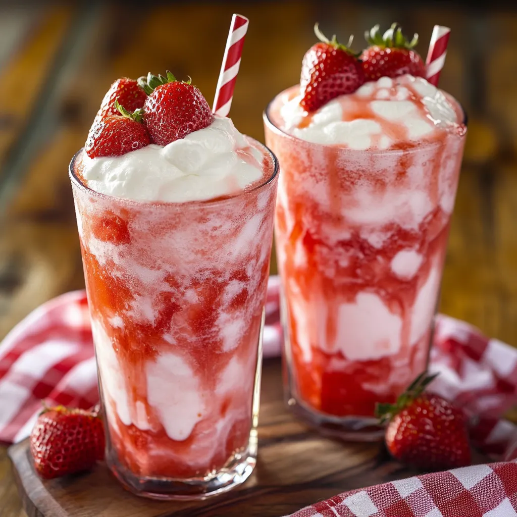Two glasses of strawberry milkshake.