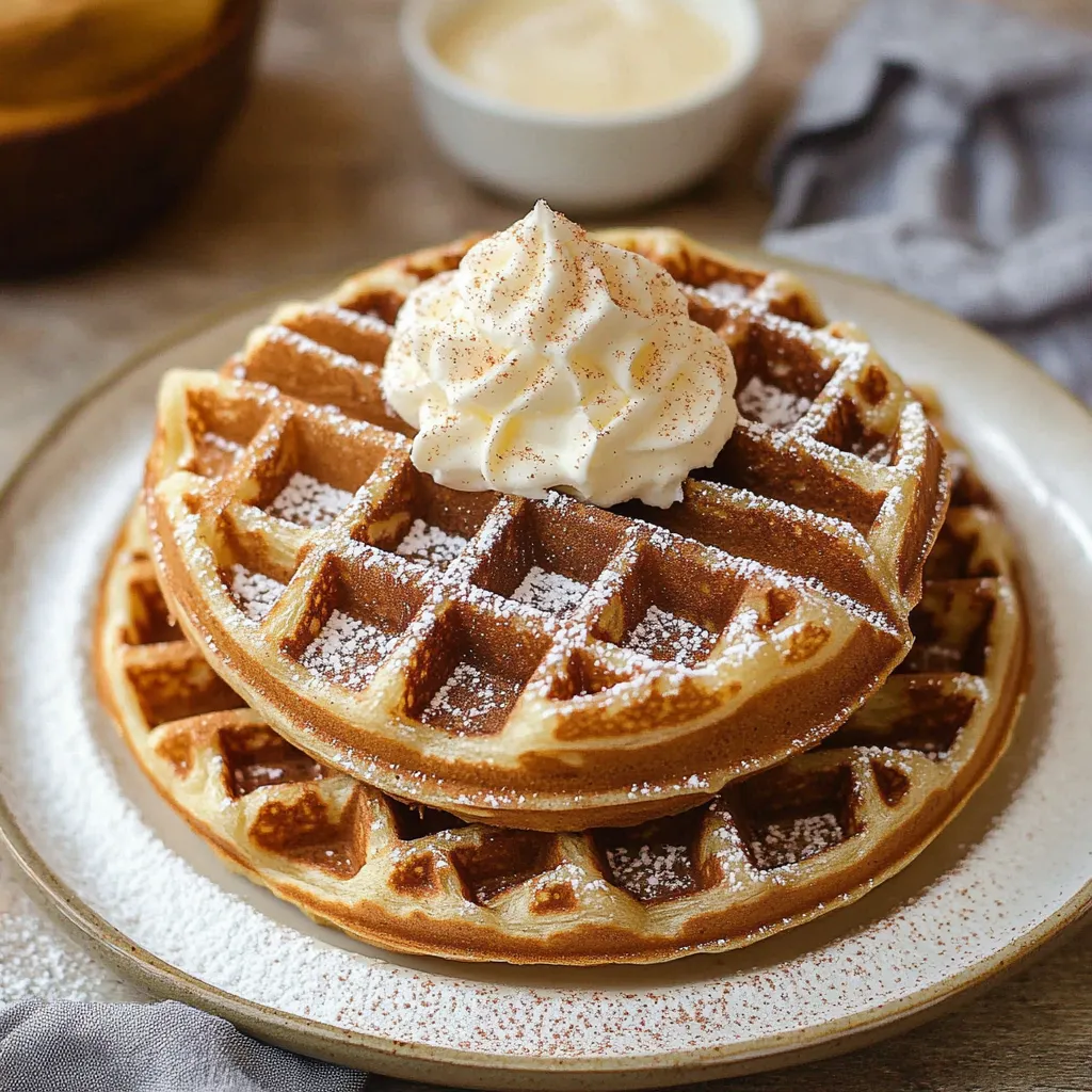A waffle with whipped cream on top.