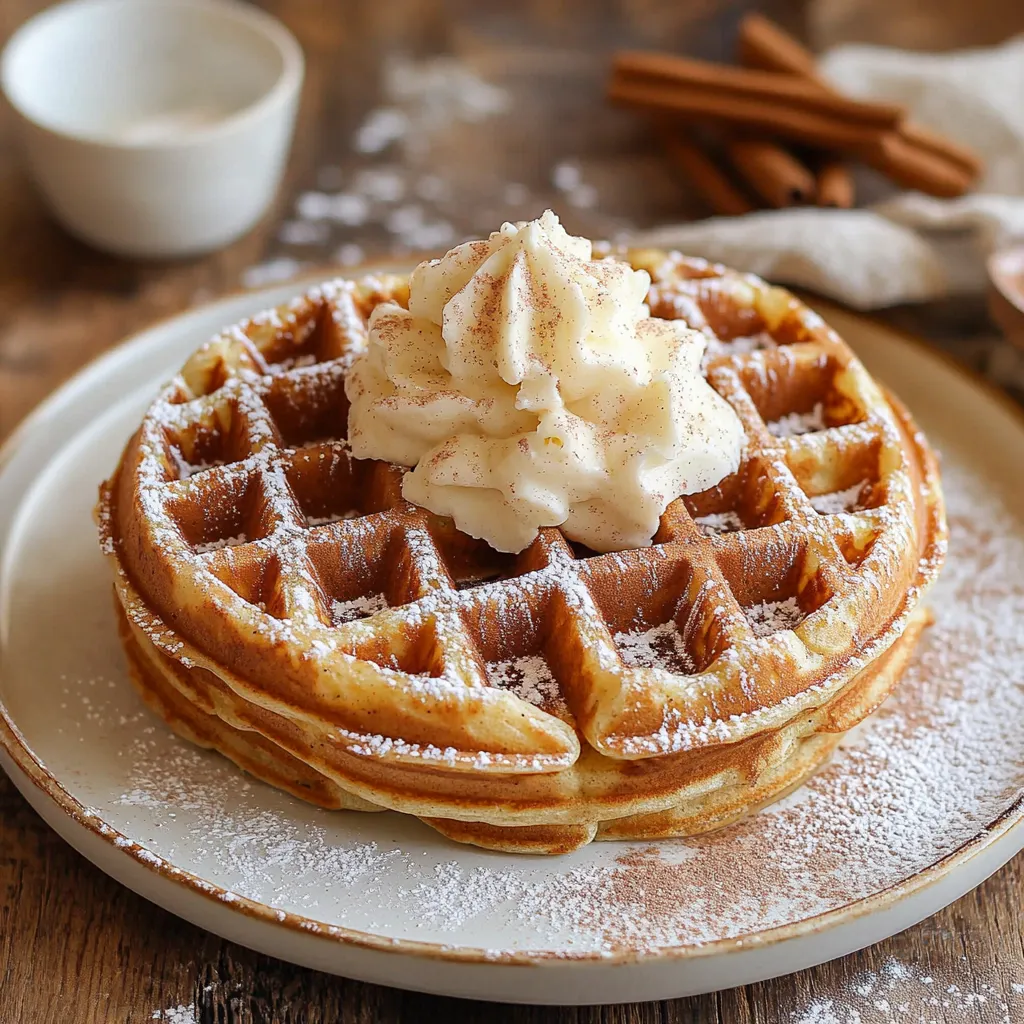 A waffle with whipped cream on top.