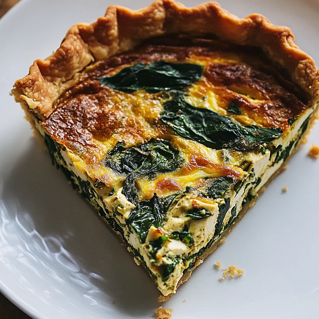 A slice of broccoli quiche on a white plate.