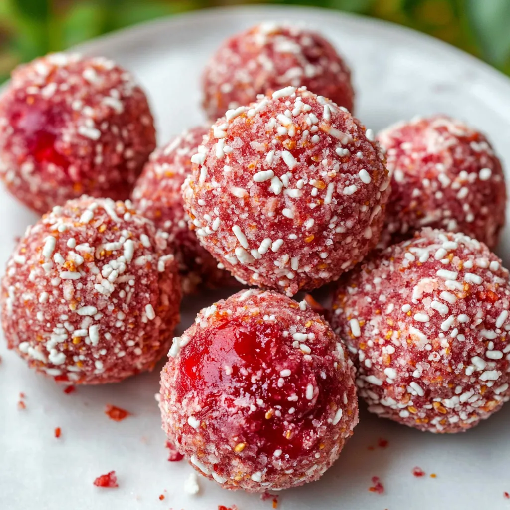 A plate of red and white balls.