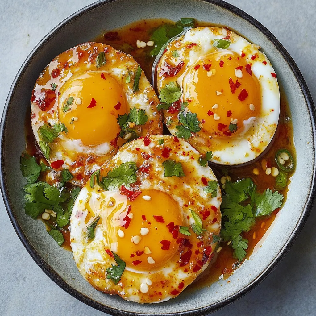 A bowl of eggs with red peppers and green onions.