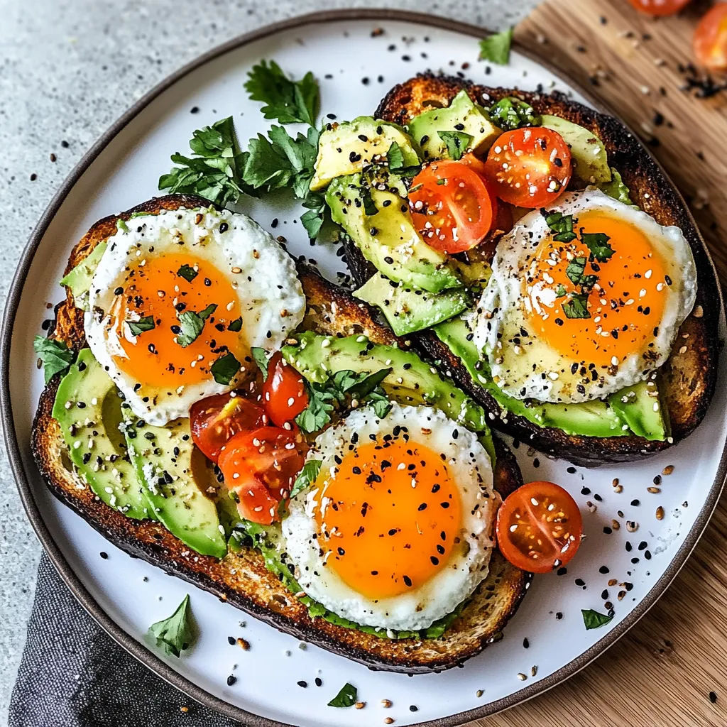 A plate of toast with eggs and tomatoes.