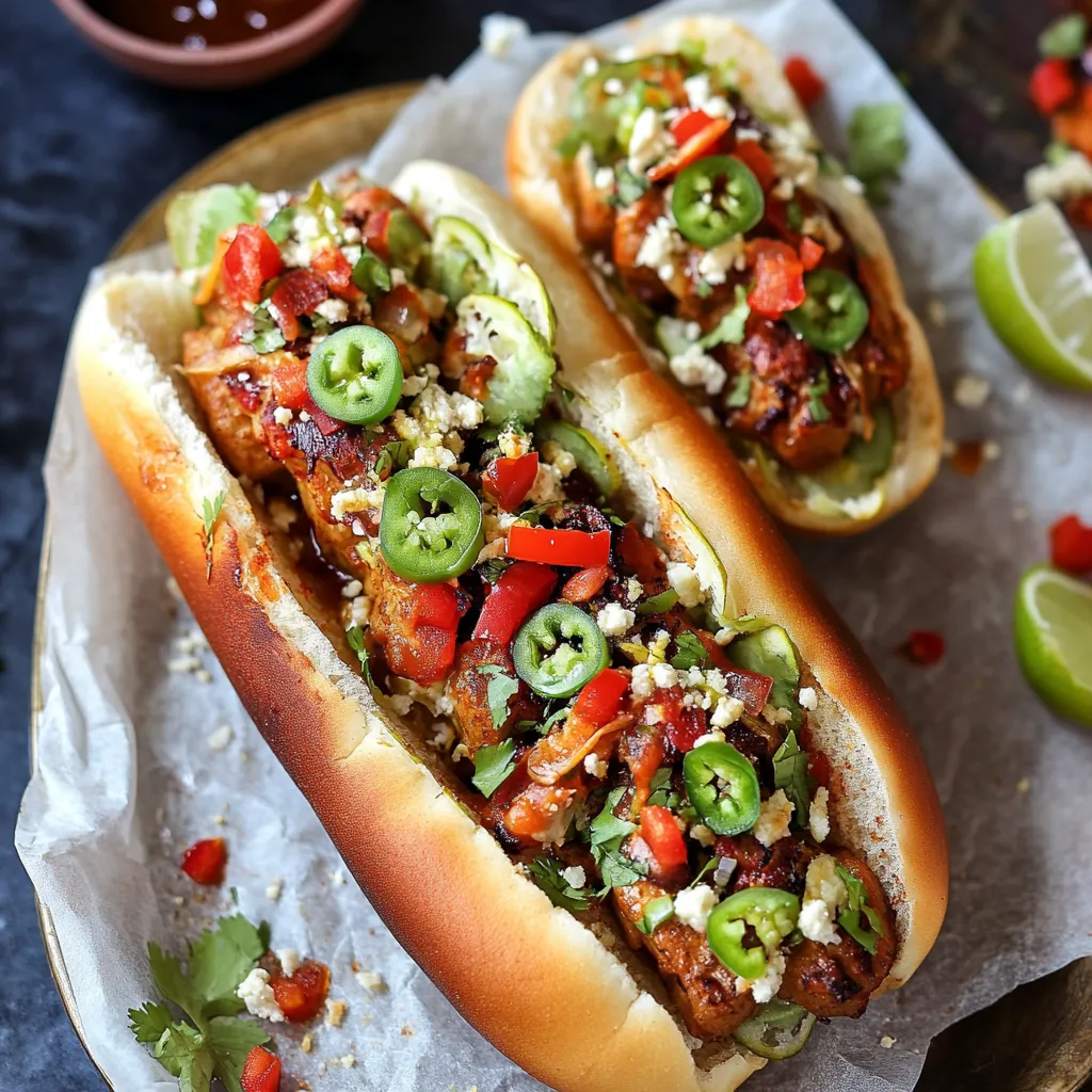 Two hot dogs with jalapenos and blue cheese.