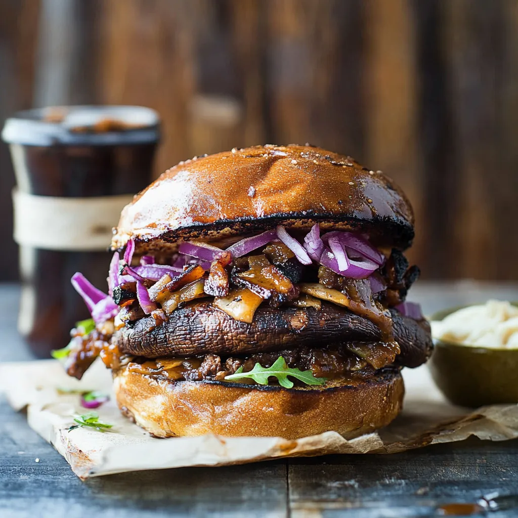 A large sandwich with meat, onions, and lettuce.
