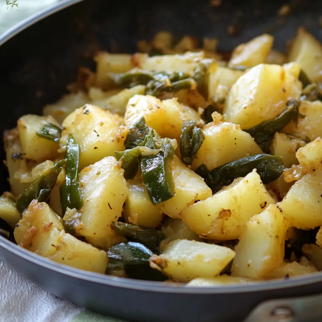 A pan of food with a green vegetable.