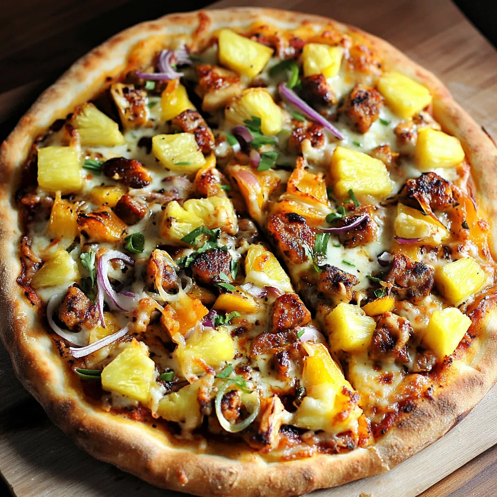 A pizza with pineapple and ham on it.
