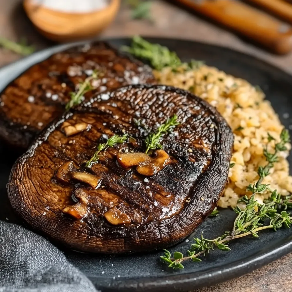 A plate of food with mushrooms and rice.