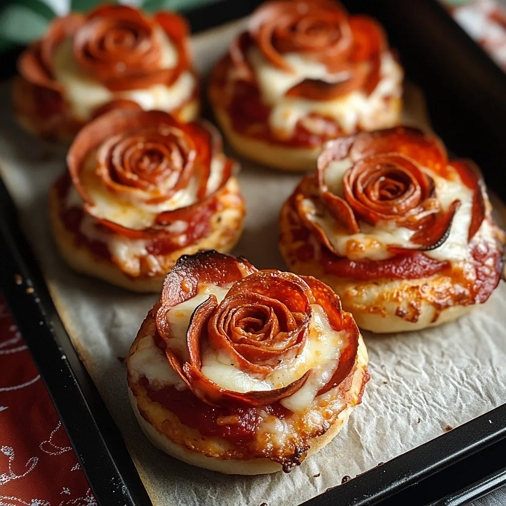 A tray of pizza with roses on top.