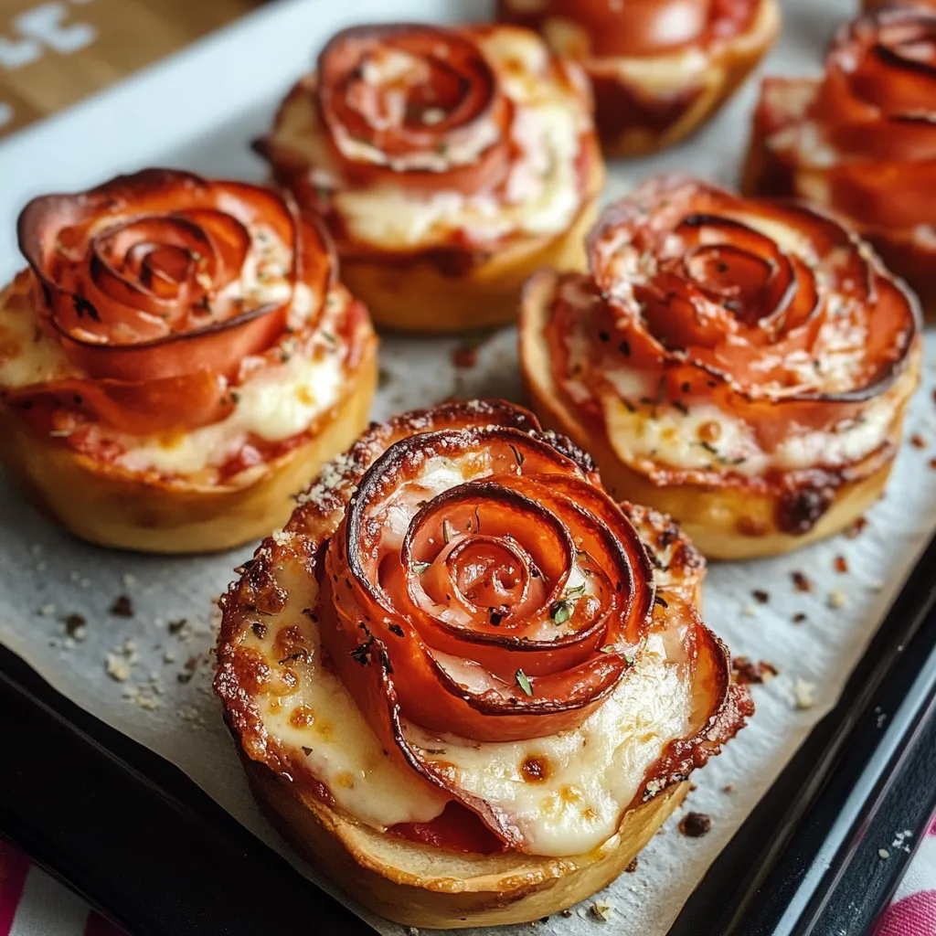 A plate of food with a rose on top.