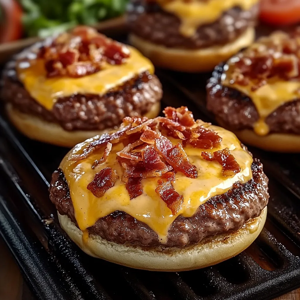 Bacon cheeseburger on a grill.