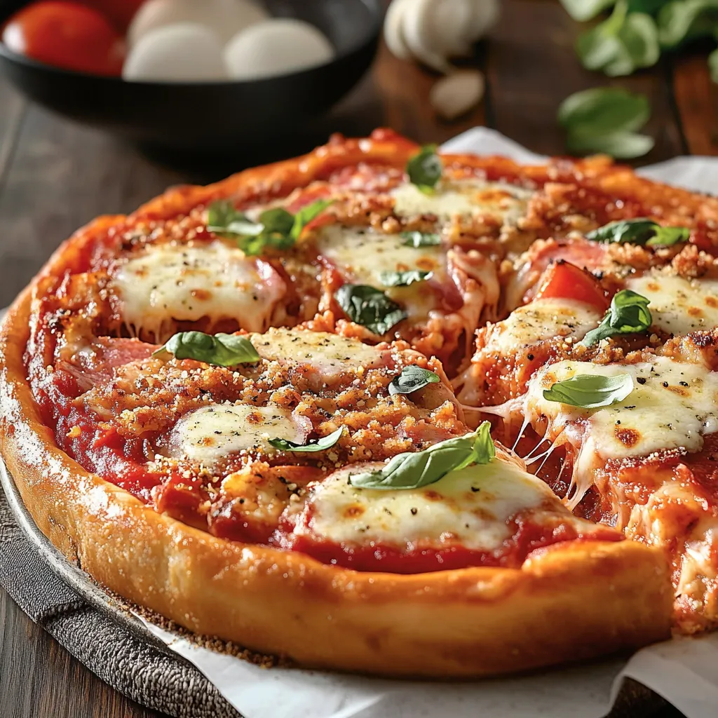 A pizza with cheese and basil on top.