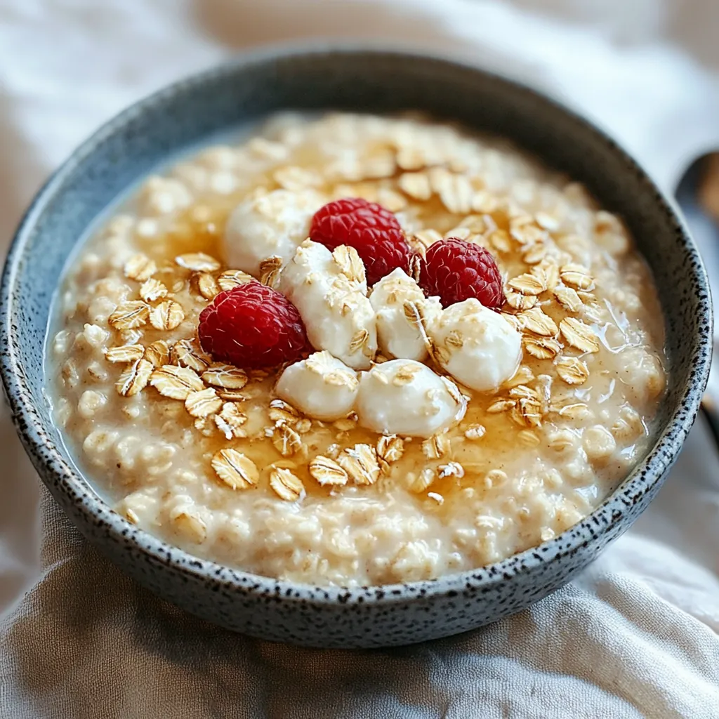 A bowl of oatmeal with berries.