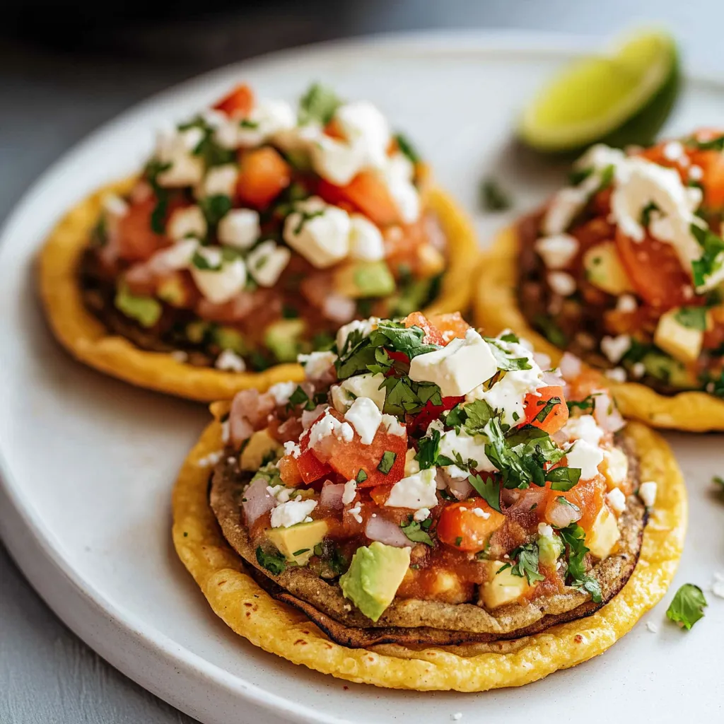 Three tacos with toppings on a plate.