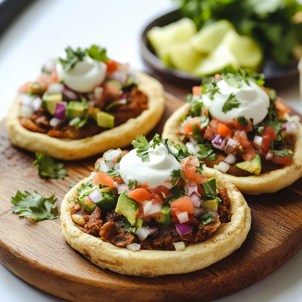 Two tacos with white cheese and tomatoes on a wooden board.