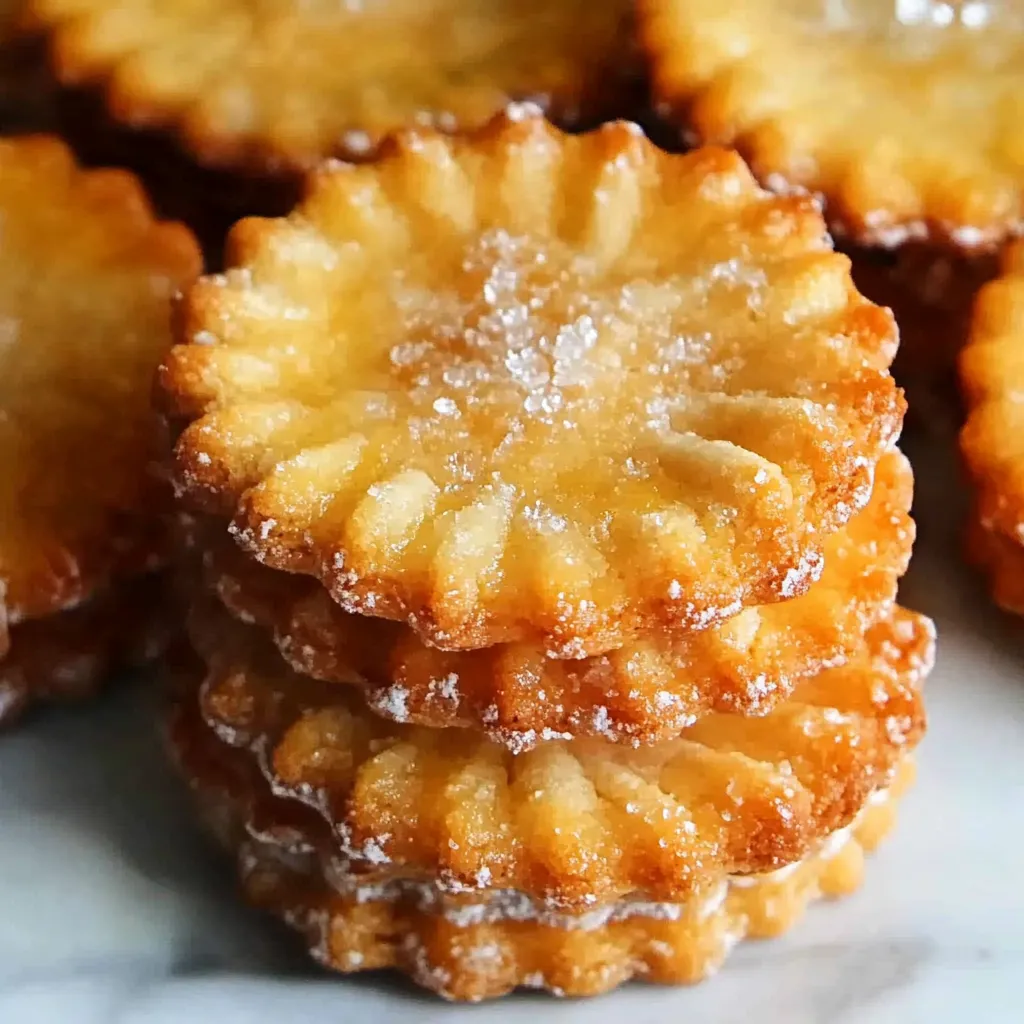 A stack of cookies with sugar on top.