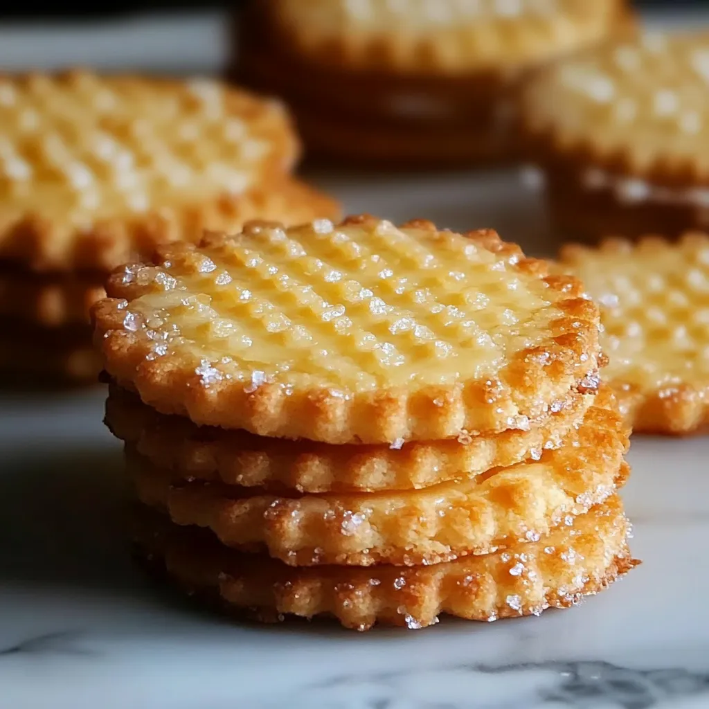 A stack of cookies on a marble counter.