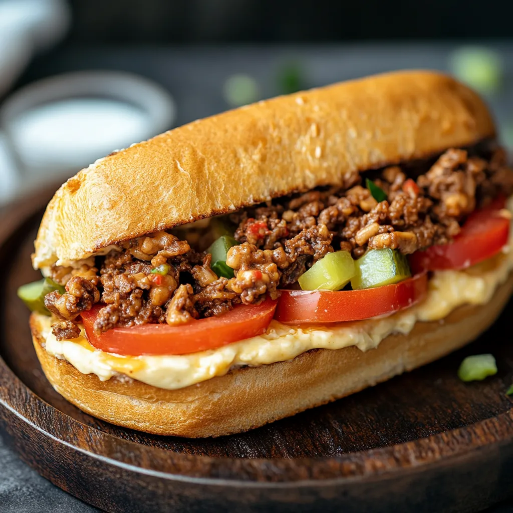 A sandwich with meat and tomatoes.