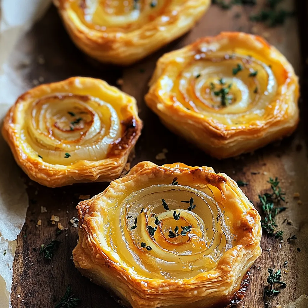 Four small pastries with onions and herbs.
