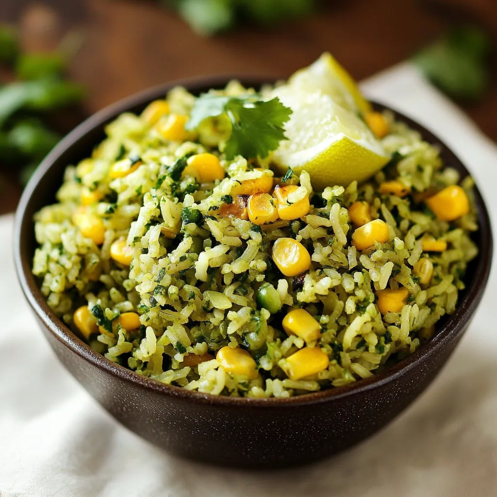 A bowl of rice with lime and cilantro.