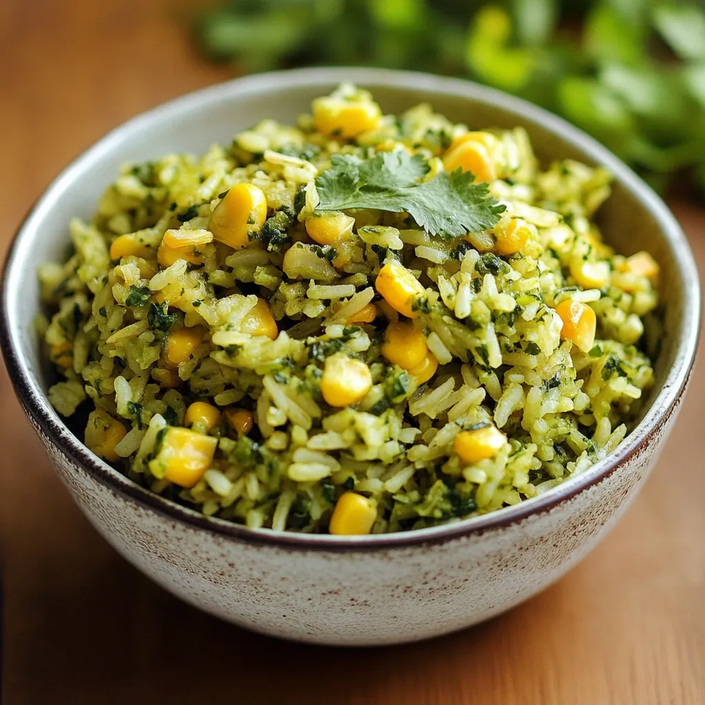 A bowl of rice with corn and parsley.