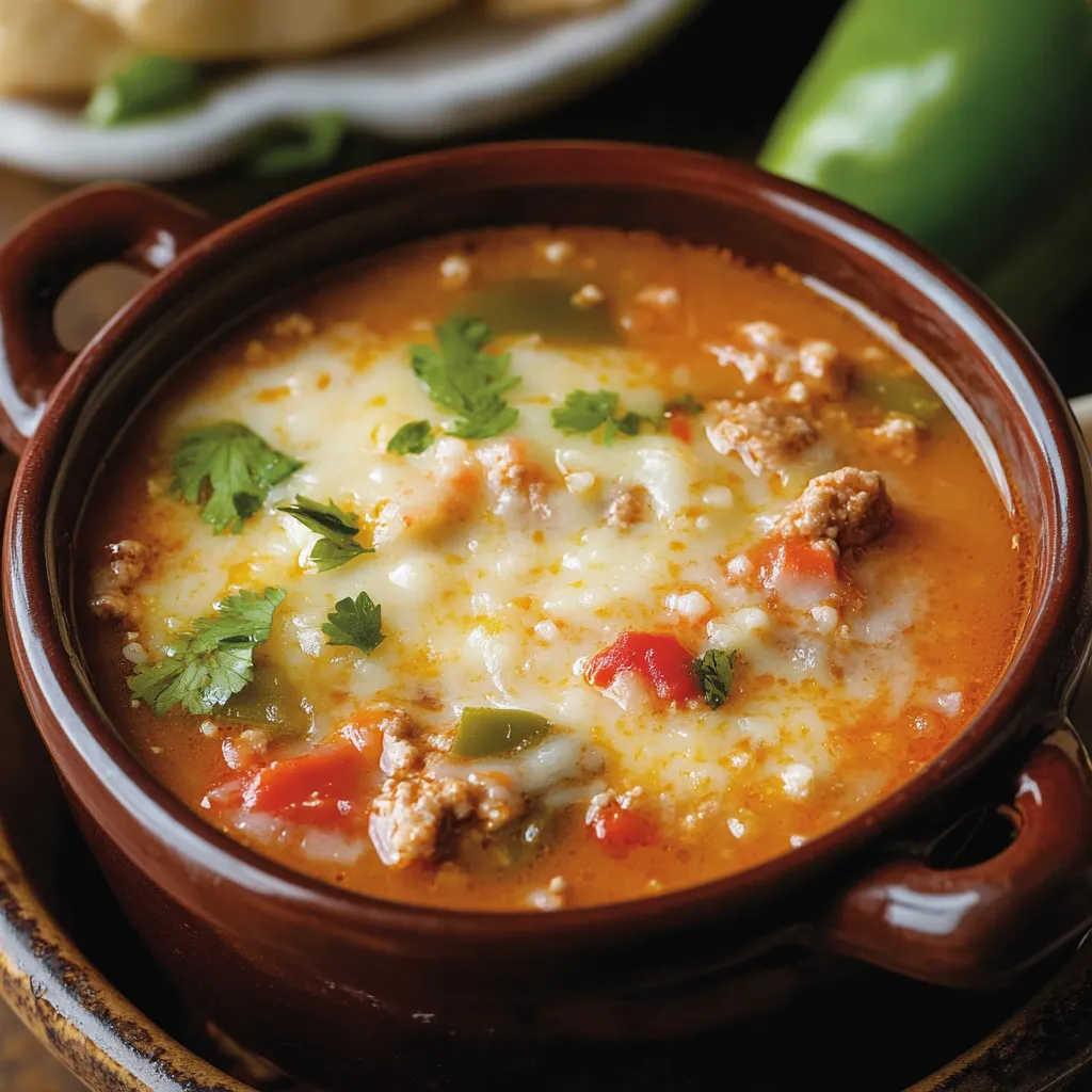 A bowl of soup with meat and vegetables.