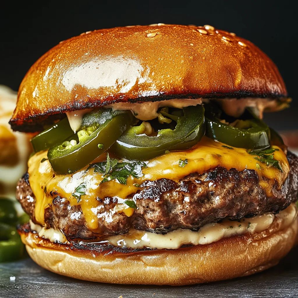 A burger with jalapenos and cheese.