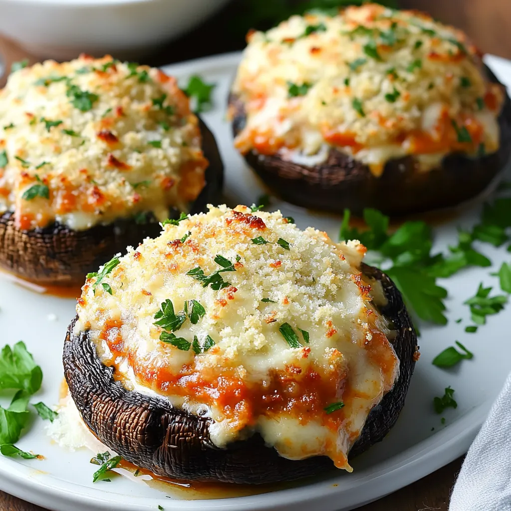 A plate of mushrooms with cheese on top.