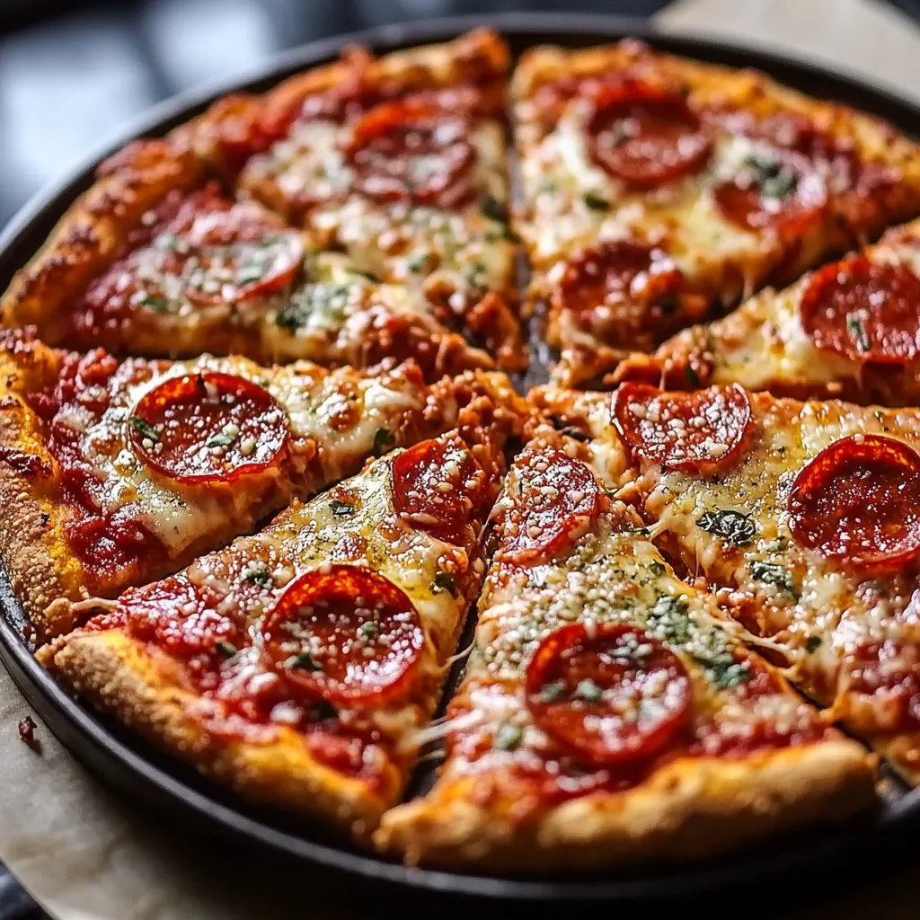 A pizza with pepperoni and cheese on a pan.