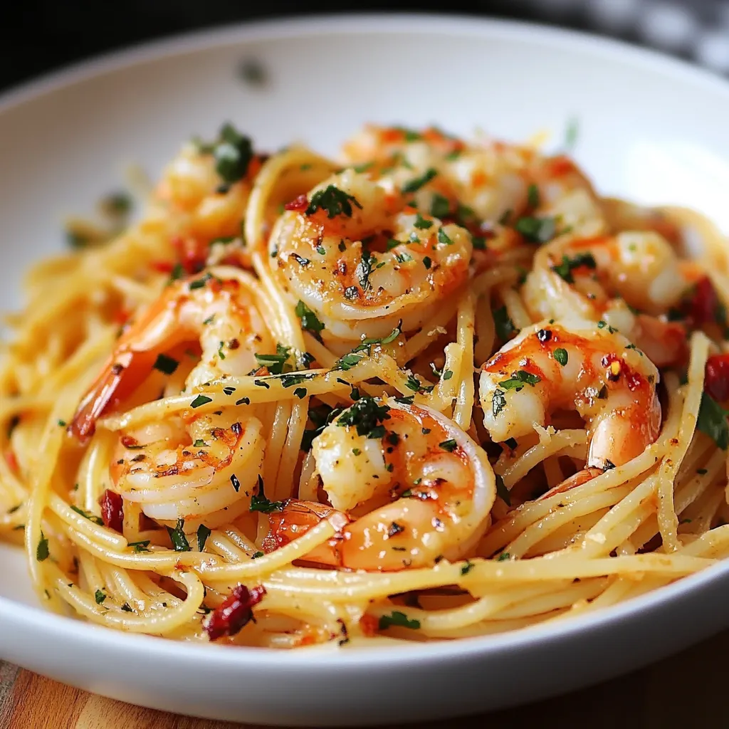 A bowl of shrimp and pasta.