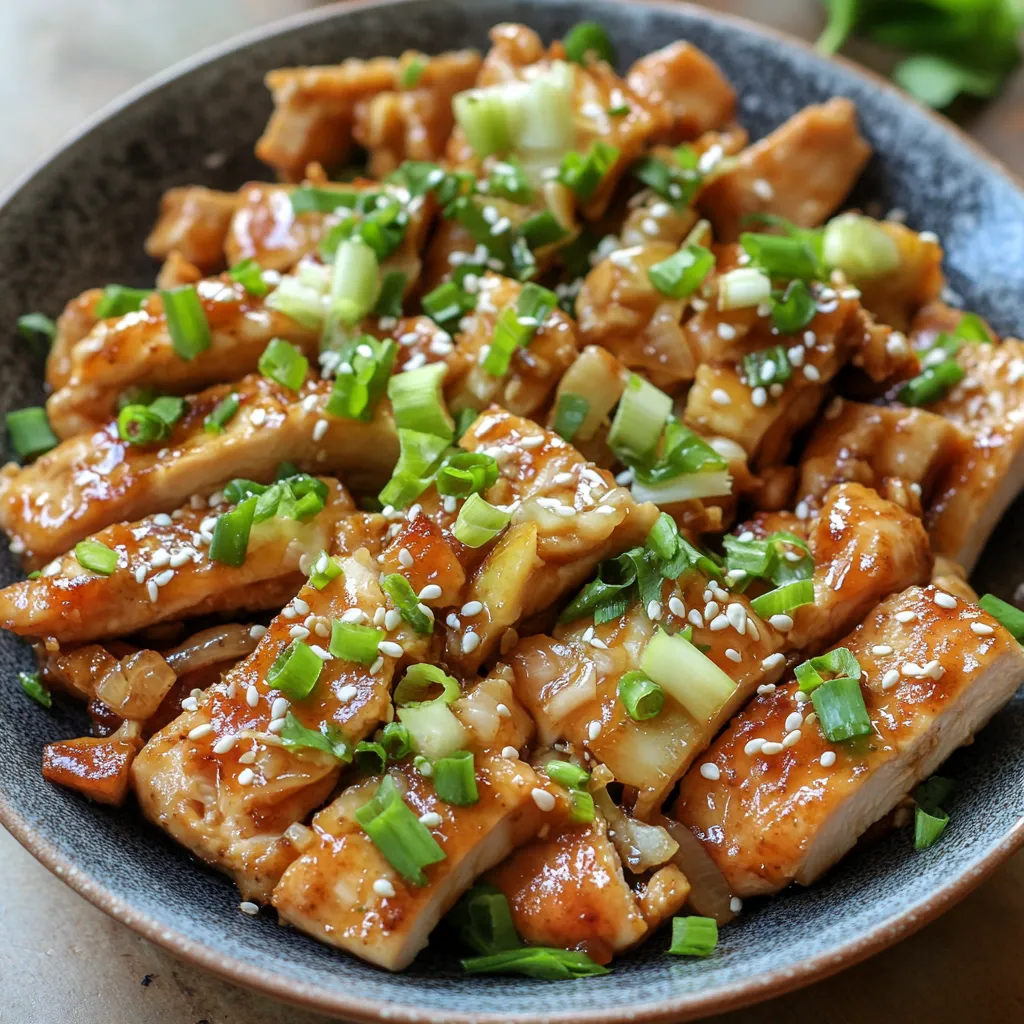 A bowl of chicken with green onions.
