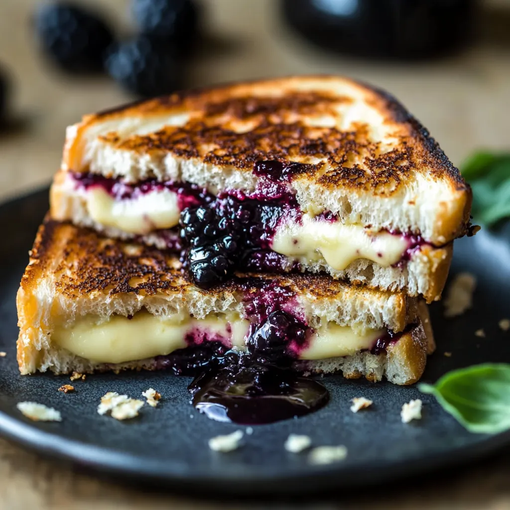 A sandwich with blueberry jam and cheese.