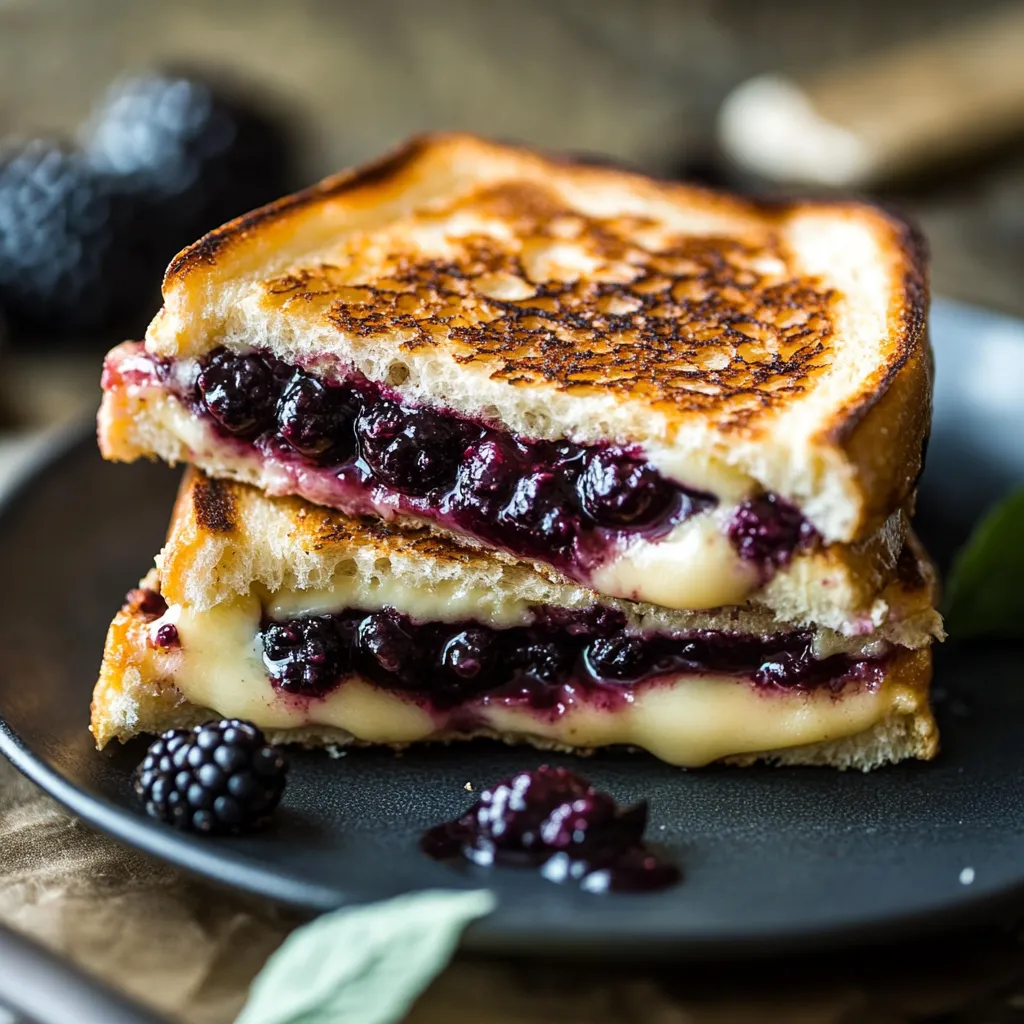 A sandwich with blueberry jam and cheese.
