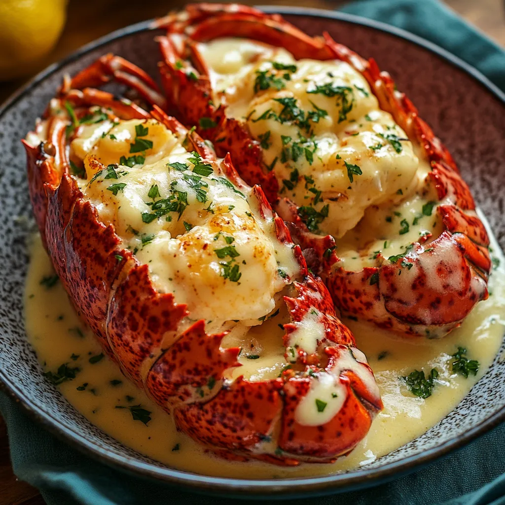 A plate of lobster with sauce.