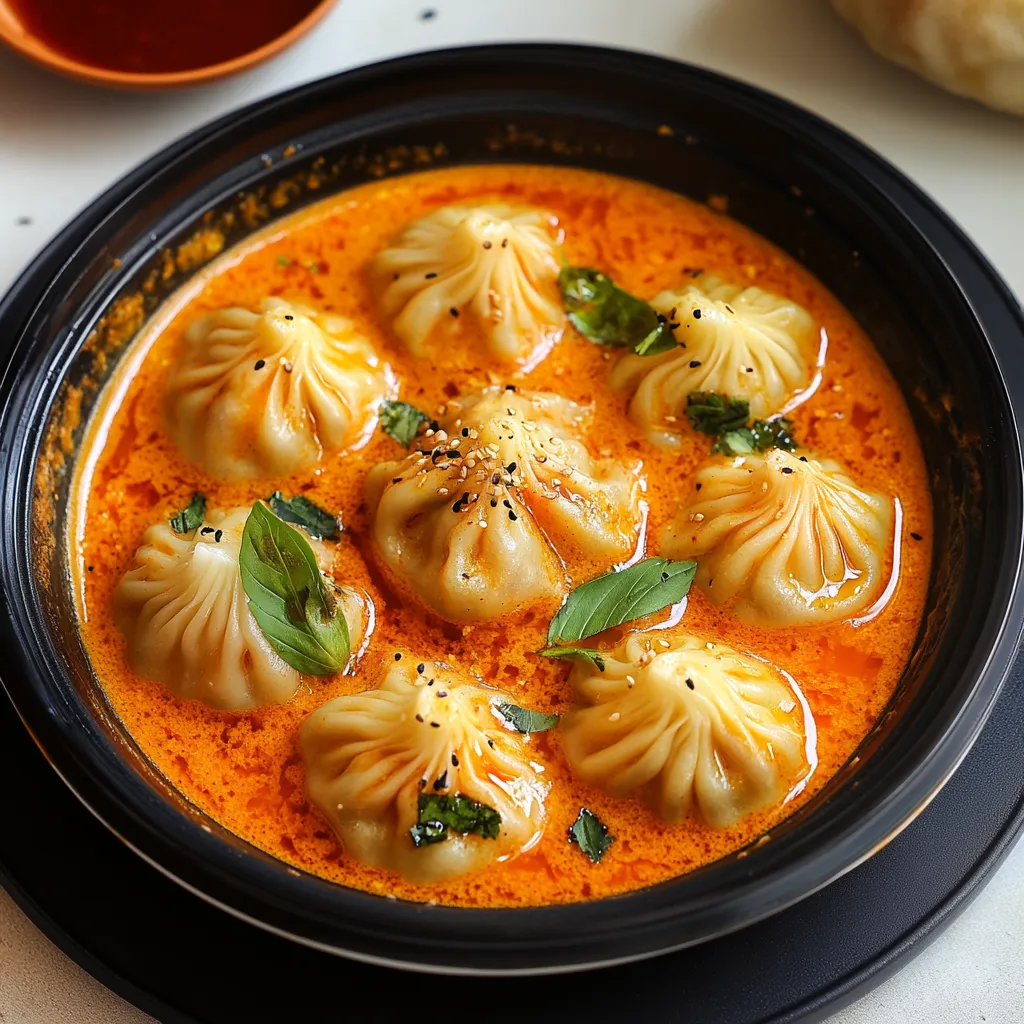 A bowl of soup with dumplings in it.