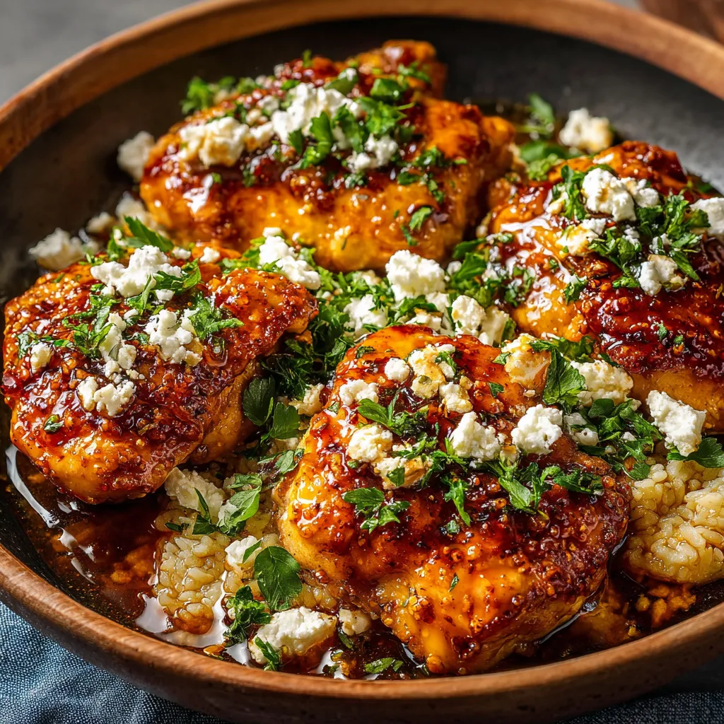 A bowl of chicken with feta cheese and tomato sauce.