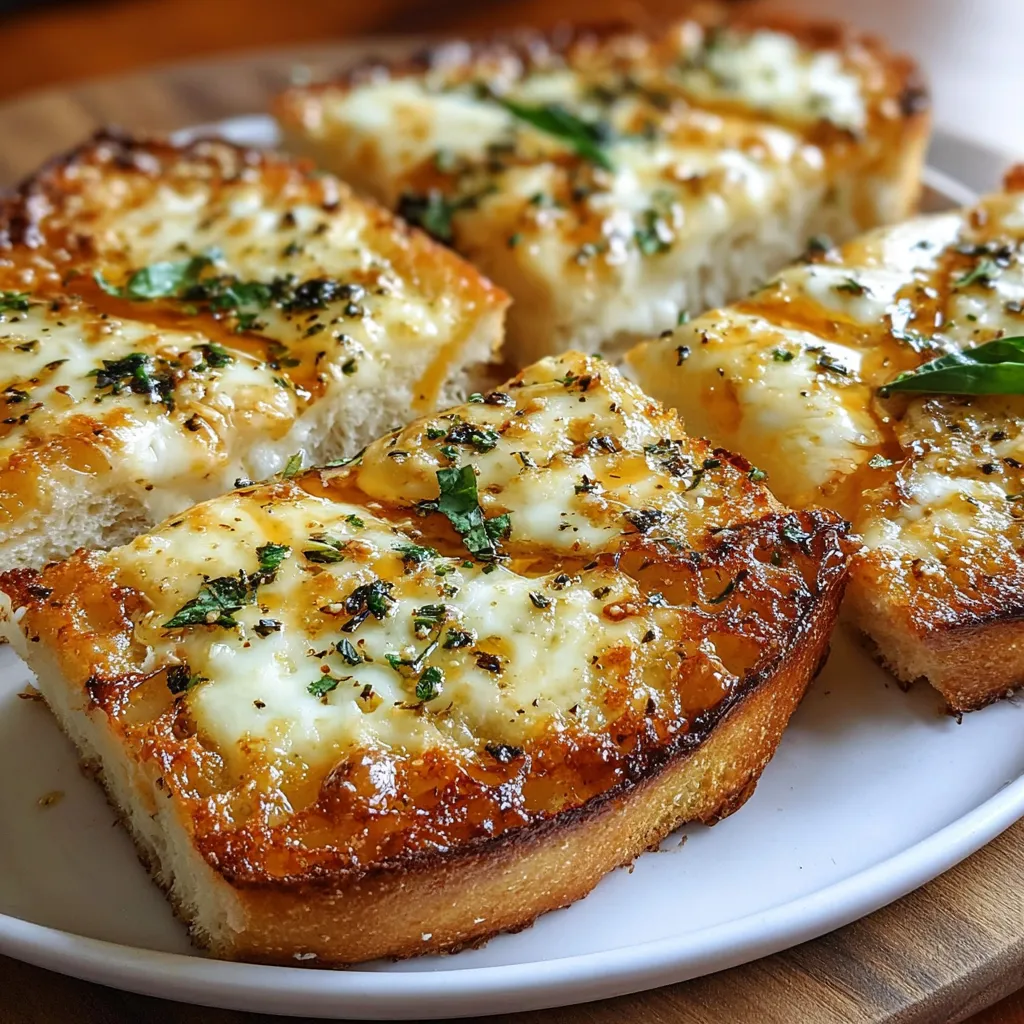 A plate of cheese and herb bread.