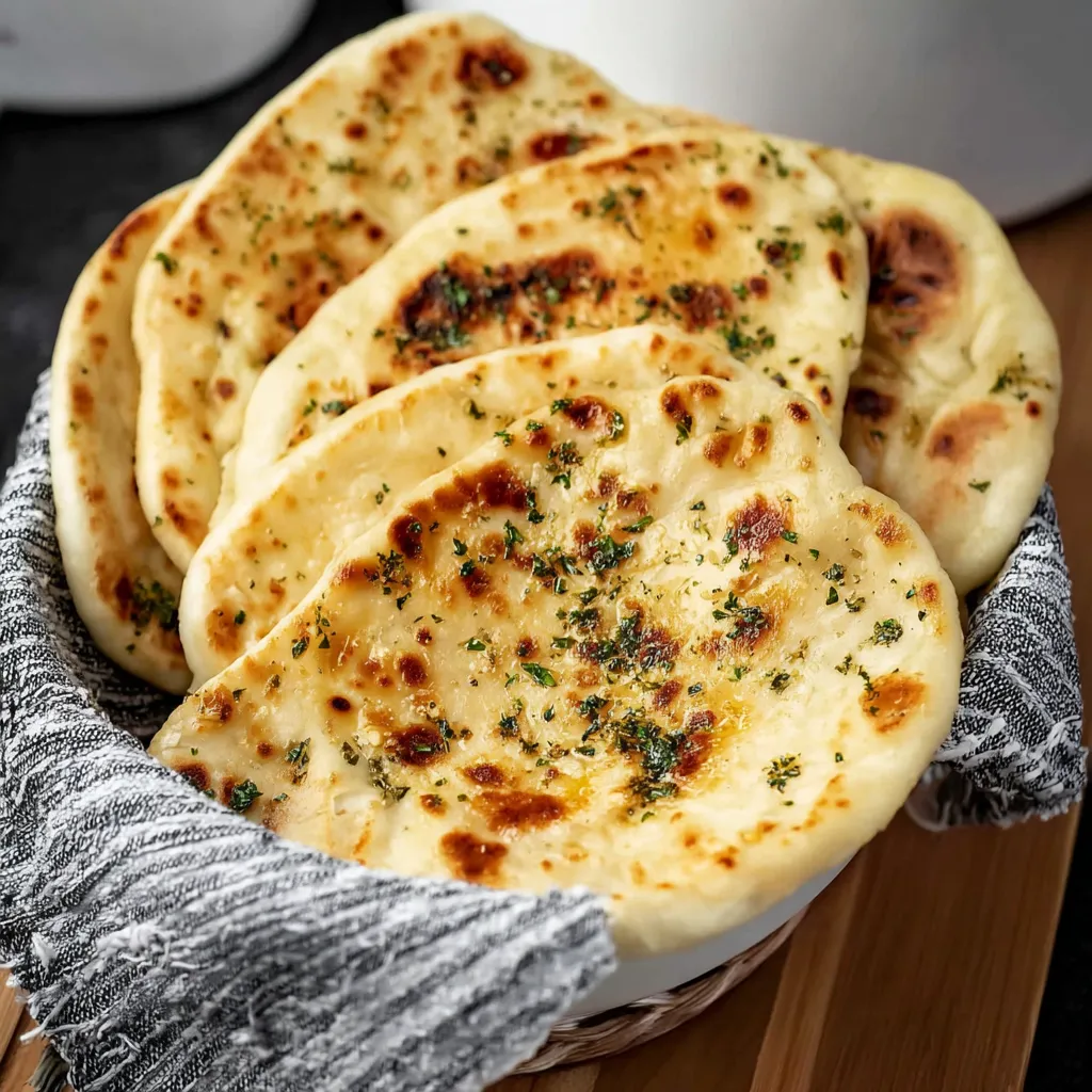 A basket of bread with green herbs on top.
