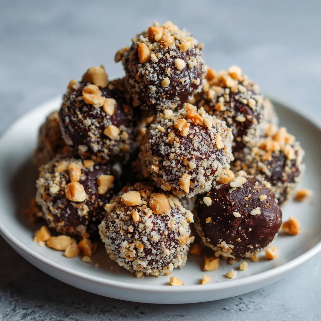 A plate of chocolate covered nuts.
