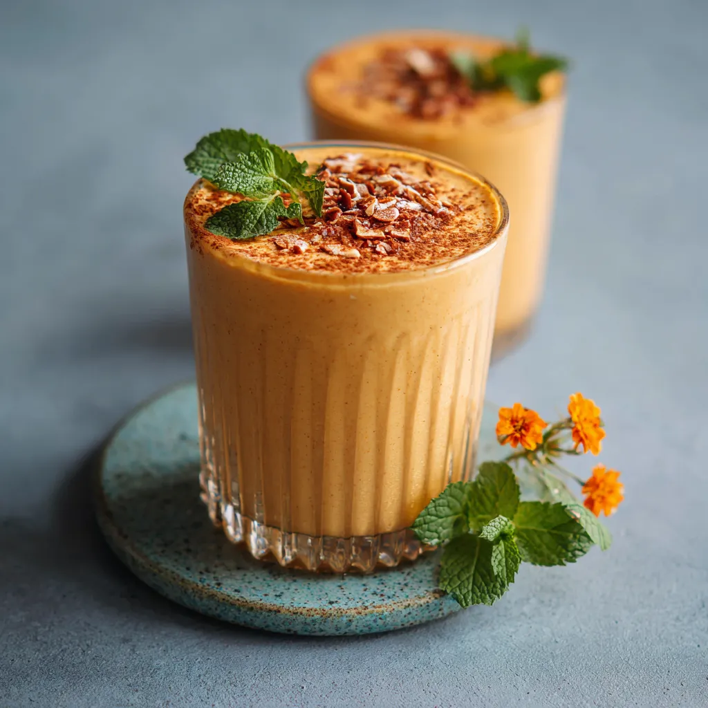 Two glasses of orange drink with mint leaves.