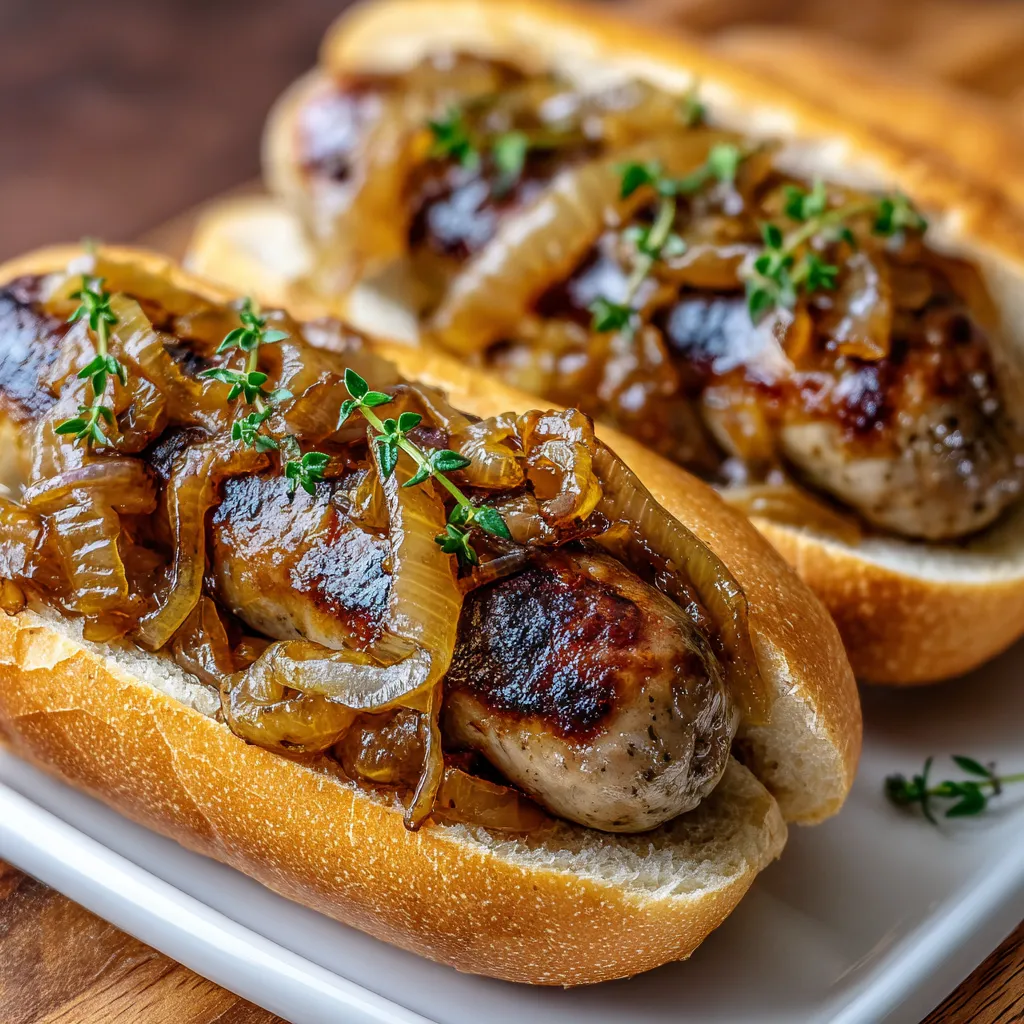 Two hot dogs with onions and mustard.