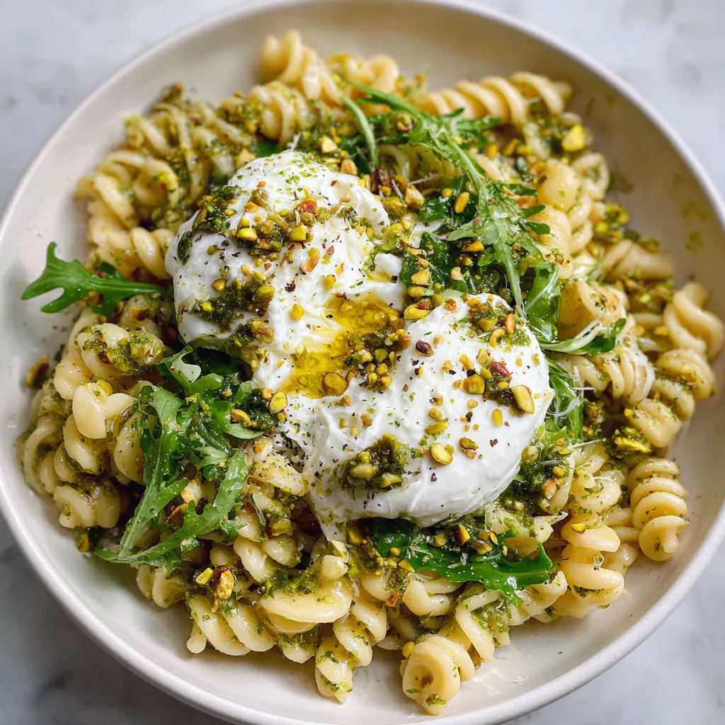 A bowl of pasta with two eggs on top.