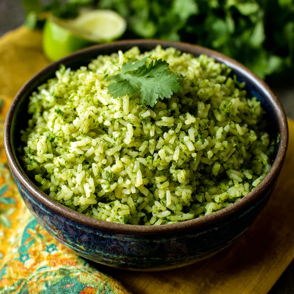 A bowl of rice with a green garnish.